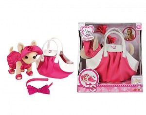 Плюшевая собачка Чихуахуа, в розовом платье и сумочке