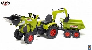 FALK Трактор-экскаватор педальный с прицепом зеленый 